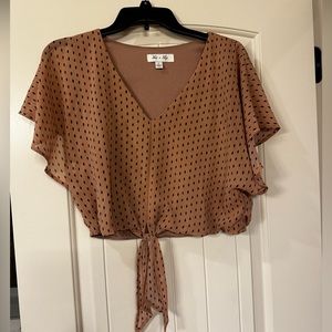 Nude & black tie cropped blouse